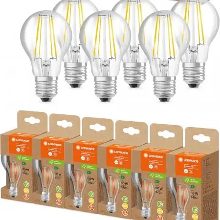 6er Vorteilspack Ledvance E27 Besonders effiziente LED Lampe Classic FILAMENT klar 4W wie 60W 3000K warmweißes Licht für die Wohnung Preisknaller