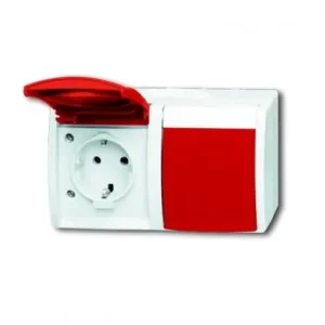 Begrenztes Angebot Busch-Jaeger 20/2 EW/DVN-54 SCHUKO® Steckdose 2-fach mit roten Klappdeckeln