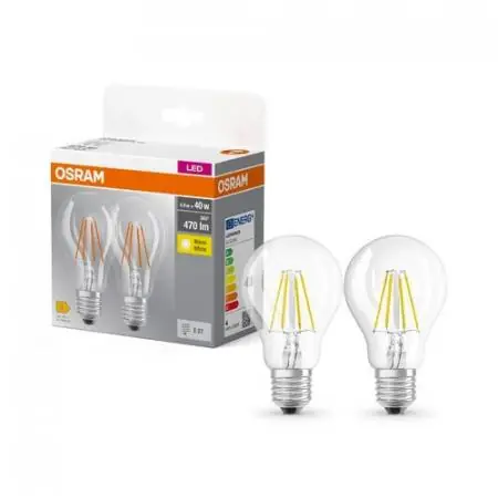 Geprüft DOPPELPACK sparsames Osram E27 LED BASE Filament Leuchtmittel Warmweißes Licht Filament 4W wie 40W