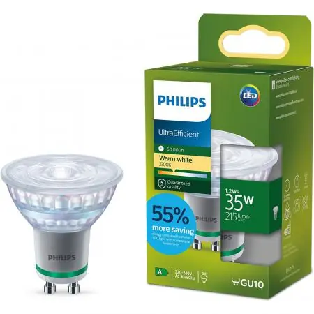 Preis Gesenkt Philips LED GU10 Strahler nur 1,2W wie 35W warmweisses Licht 2700K Ultra Efficient mit Strahlwinkel 36°