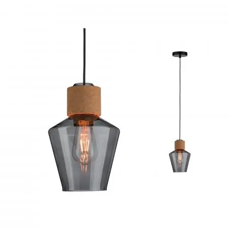 Neu Paulmann 79740 Neordic Edla Pendelleuchte max1x20W E27 Rauchglas/Kork/Schwarz