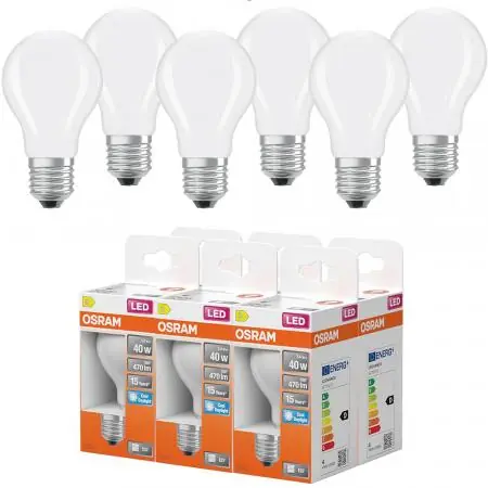 Schnäppchen 6er Pack OSRAM E27 LED Lampe Star Classic A 40 3,4W wie 40W kaltweißes Licht 6500K matt Birnenform