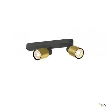 SLV 1008309 PURI 2.0 Tube, Wand- und Deckenaufbauleuchte, asymmetrisch, 2 x max. 6 W GU10, schwarz / gold Garantierte Lieferung
