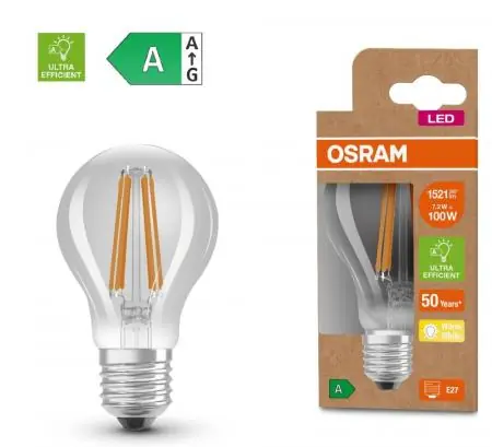 Ausverkauf OSRAM E27 besonders effizientes LED Leuchtmittel leistungsstark 7,2W wie 100W 3000K warmweißes Licht - beste Energie Effizienz Klasse