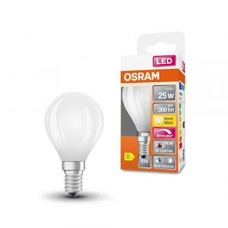 OSRAM E14 SUPERSTAR+ CLASSIC LED Tropfenlampe dimmbar 2,2W wie 25W 2700K warmweißes Licht matt hervorragende Farbwiedergabe von CRI > 90 Neue Kollektion
