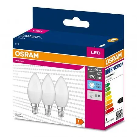 Rabatt 3er Pack OSRAM E14 LED Lampe matt in Kerzenform 4,9W wie 40W neutralweißes Licht