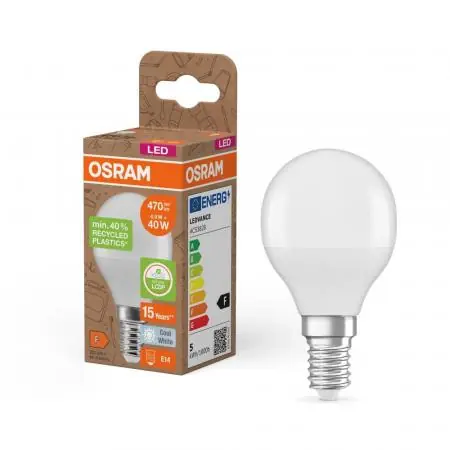 Jetzt Kaufen OSRAM E14 LED Tropfenlampe Recycled Plastic matt 4,9W wie 40W neutralweißes Licht