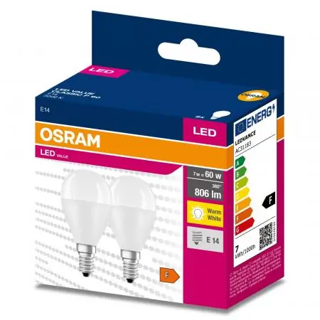Schneller Versand 2er Pack OSRAM E14 LED VALUE CLAS Lampen matt 7W wie 60W warmweißes Licht