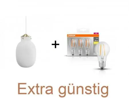 BUNDLE Design for the People Ovale Raito 22 Pendelleuchte opal weiss inkl. 3er Pack Osram E27 LEDs mit Preisvorteil Neue Ware