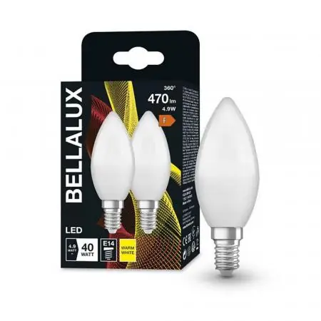 Beliebt 2er Pack BELLALUX E14 LED Glühlampe Kerzenform matt 5W wie 40W warmweiß