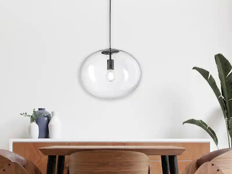 Neuheit LUCE Design Pendelleuchte GALAXY einflammig mit Kugel Glasschirm transparent Ø 40cm