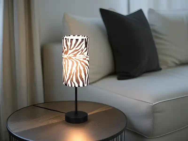 meineWunschleuchte LED Tischlampe mit Stoffschirm Zebramuster, Höhe 36,5cm Schnäppchen