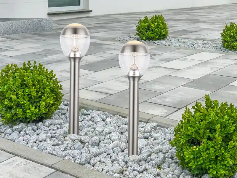 Markenprodukt meineWunschleuchte 2er Set ausgefallene LED Wegeleuchten aus Edelstahl in Silber, Höhe 59cm