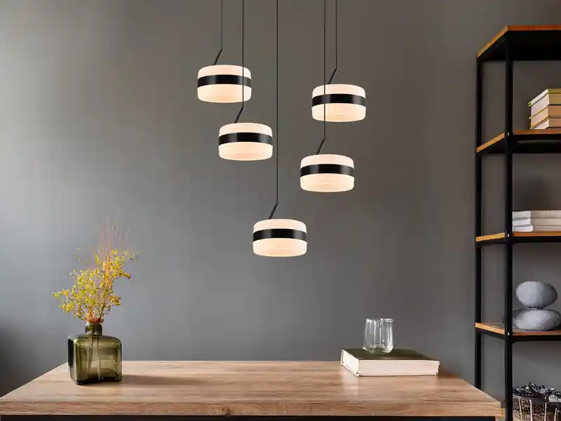 Trio Leuchten Cluster LED Pendelleuchte DIOS höhenverstellbar 5-flammig, Schwarz Ø 45cm Neue Ware