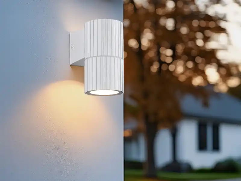 Schnäppchen meineWunschleuchte LED Außenwandleuchte Downlight Weiß geriffelt, Höhe 11cm