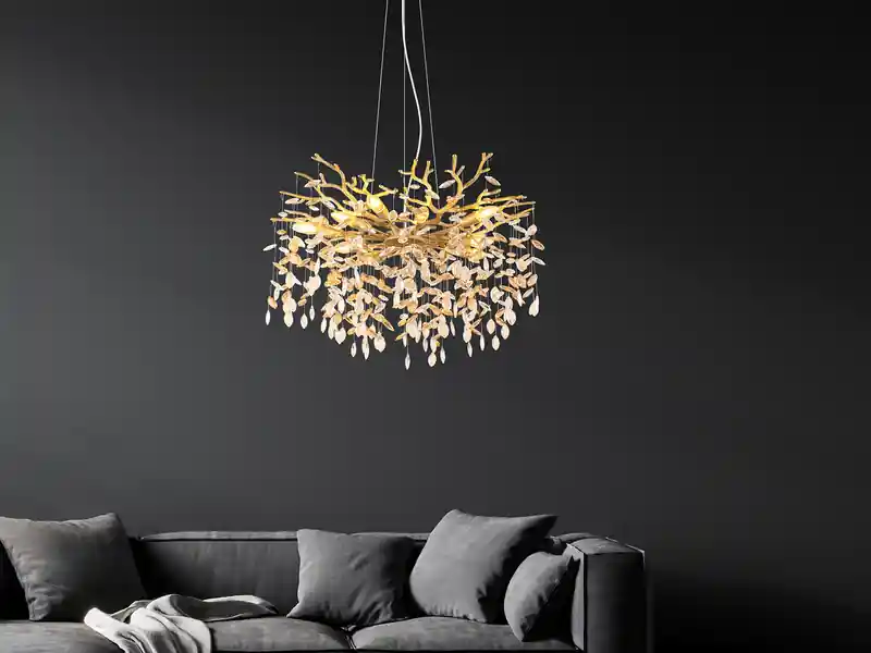 Neu Globo Großer Kronleuchter QUEENA Gold 10-flammig mit Glas Kristall 2-farbig Ø 80cm