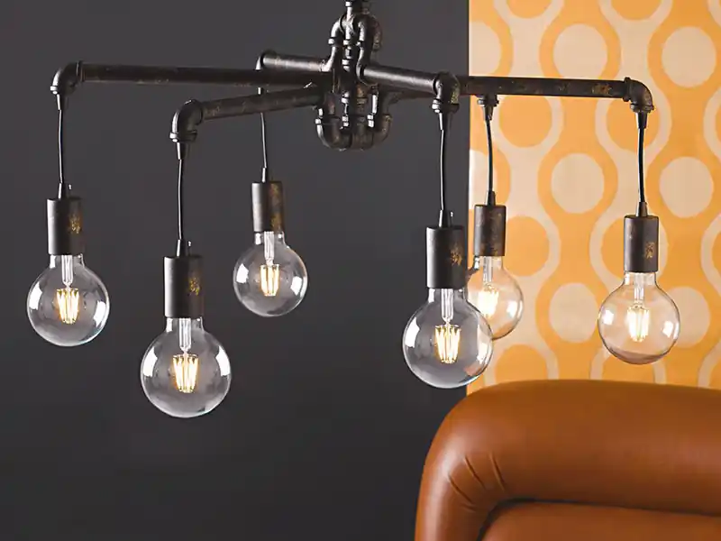 Sonderangebot LUCE Design Kronleuchter AMARCORD 6-flammig Wasserrohr Optik Rost, Ø 71cm