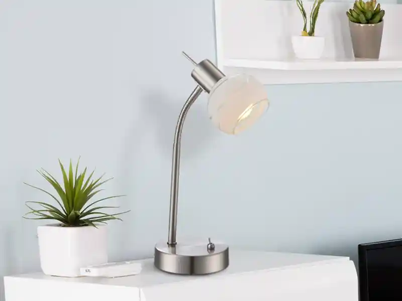 Globo Elegante LED Tischleuchte ELLIOTT flexibel Glasschirm satiniert, Höhe 34cm Schneller Versand