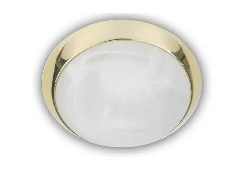 Geprüft Niermann LED Deckenleuchte rund, Glas Alabaster, Dekorring Messing poliert, Ø 30cm