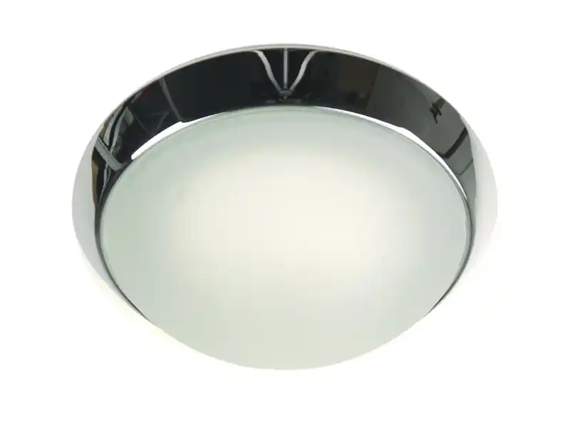Echt Niermann Deckenleuchte rund, Glas Weiß mit Klarrand, Dekorring Chrom, Ø 40cm