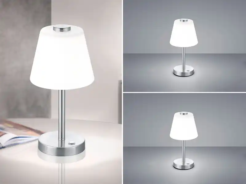 Super-Preis meineWunschleuchte 2er SET LED Tischlampen Silber matt mit Glaslampenschirm Weiß, Höhe 29cm