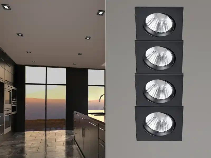 Angebot meineWunschleuchte Eckige LED Einbaustrahler Decke im 4er Set schwenkbar dimmbar Schwarz matt 5,5W