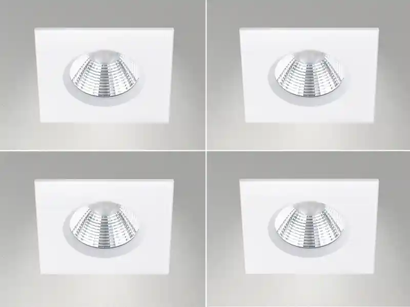 meineWunschleuchte 4er SET IP65 LED Deckeneinbaustrahler Weiß eckig, dimmbar, 8,5cm Echt