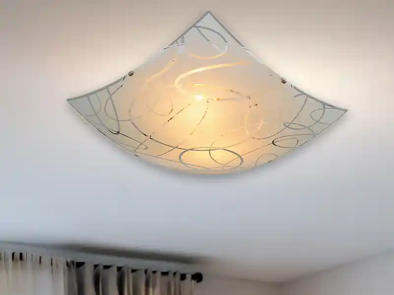 Wochenendangebot Trio Leuchten Eckige Deckenleuchte SPIRELLI Glas mit modernem Dekor, Quadrat 40cm