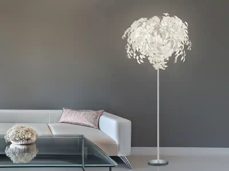Echt RL LIVE YOUR LIGHT Große Stehleuchte LEAVY mit Blätter Lampenschirm Weiß, Höhe 180cm