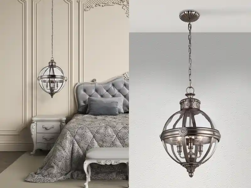 FEISS Pendelleuchte ADAMS mit Glaskugel & Stahl massiv in Silber Antik, Ø 37cm Must-Have