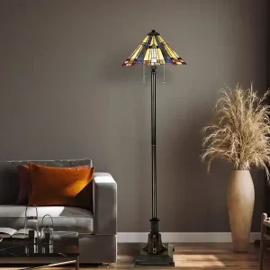 Preisknaller QUOIZEL Tiffany Stehlampe INGLENOOK Lampenschirm Bunt mit Zugschalter, Höhe 158cm