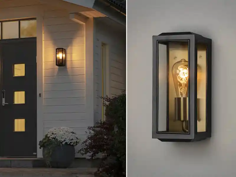 Konstsmide Schmale LED Außenwandlaterne Schwarz-Messing mit Klarglas, Höhe 30cm Versand Am Gleichen Tag