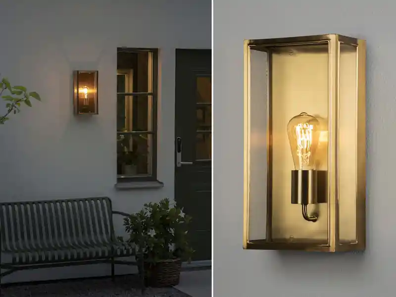 Expressversand Konstsmide Große LED Außenwandlaterne aus Messing mit Klarglas, Höhe 40cm