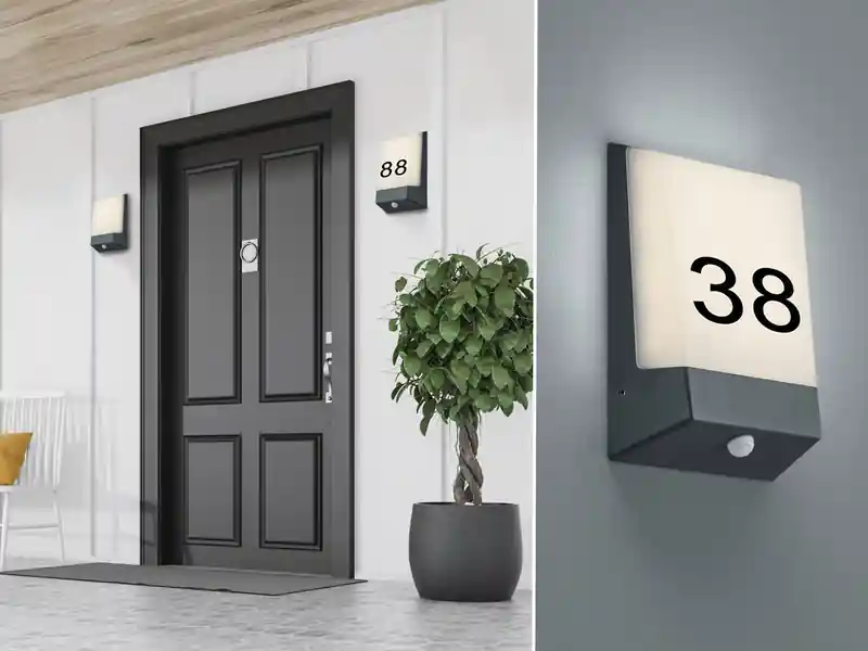 Bestpreis meineWunschleuchte 2er Set LED Hausnummernleuchten mit Dämmerungssensor, Anthrazit
