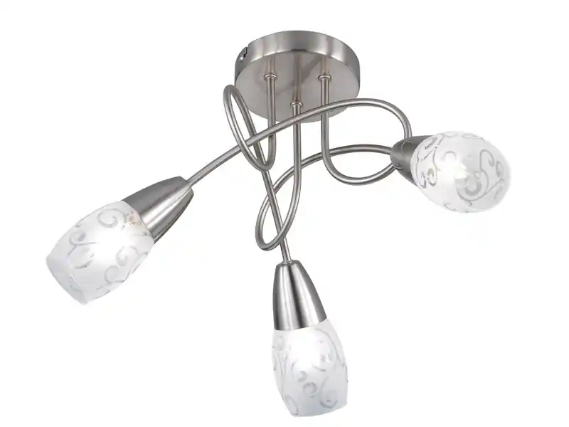 RL LIVE YOUR LIGHT Deckenleuchte COLMAR Rondell 3-flammig Silber, Dekorglas satiniert, Ø 47cm Preisreduziert