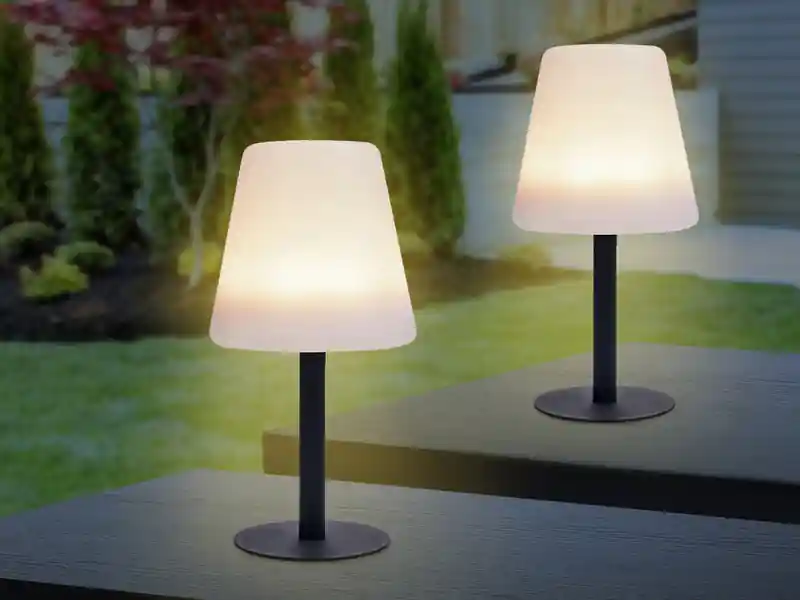 meineWunschleuchte 2er SET Outdoor Tischleuchten über Solar oder USB aufladbar, Höhe 25cm Billig