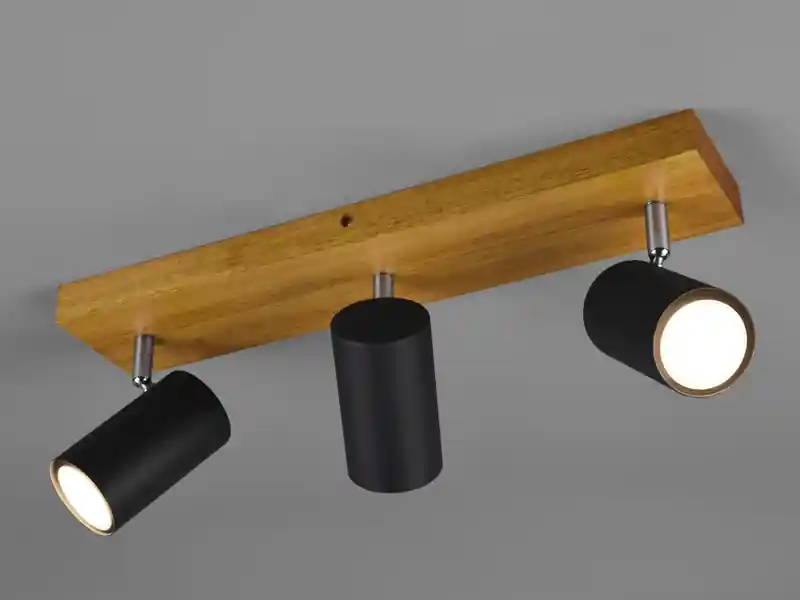 Schnäppchen meineWunschleuchte LED Deckenstrahler Schwarz mit Holz 3-flammig, Breite 44cm