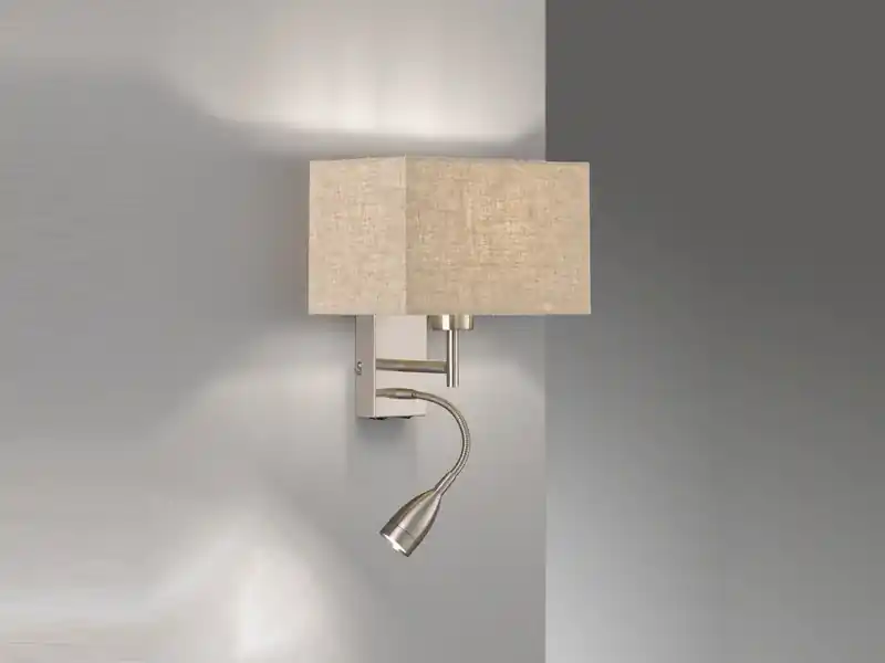 Must-Have meineWunschleuchte LED Wandlampe mit Leselampe & Stoffschirm Beige eckig, Höhe 38cm