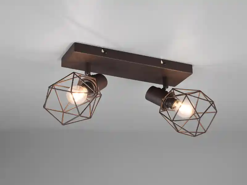 meineWunschleuchte Industrial Deckenstrahler NARDA 2-flammig Gitter Rost-Optik, Breite 30cm Neue Ware