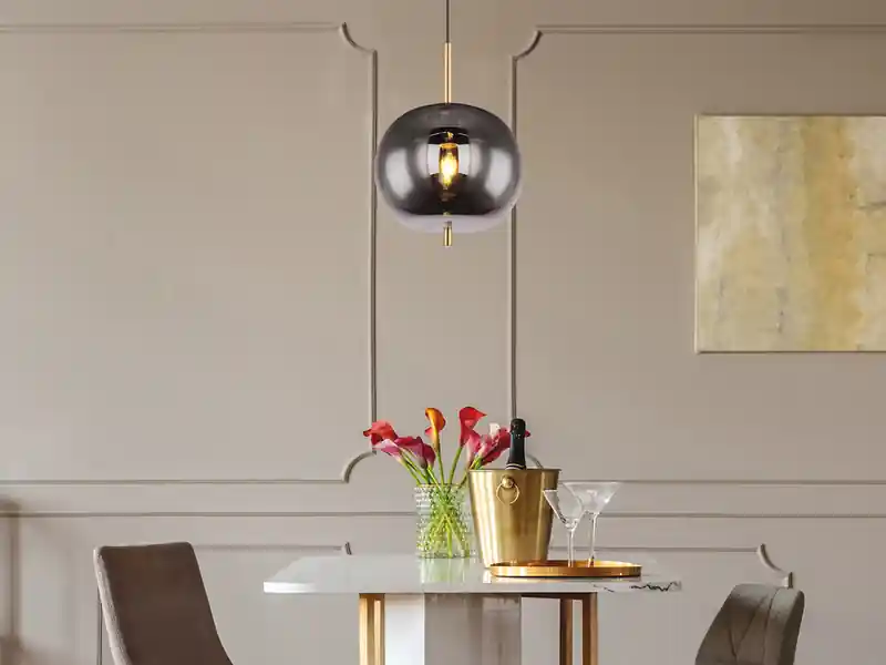 meineWunschleuchte LED Pendelleuchte mit Rauchglas 1-flammig Metall Messing, Ø 30cm Zertifiziert