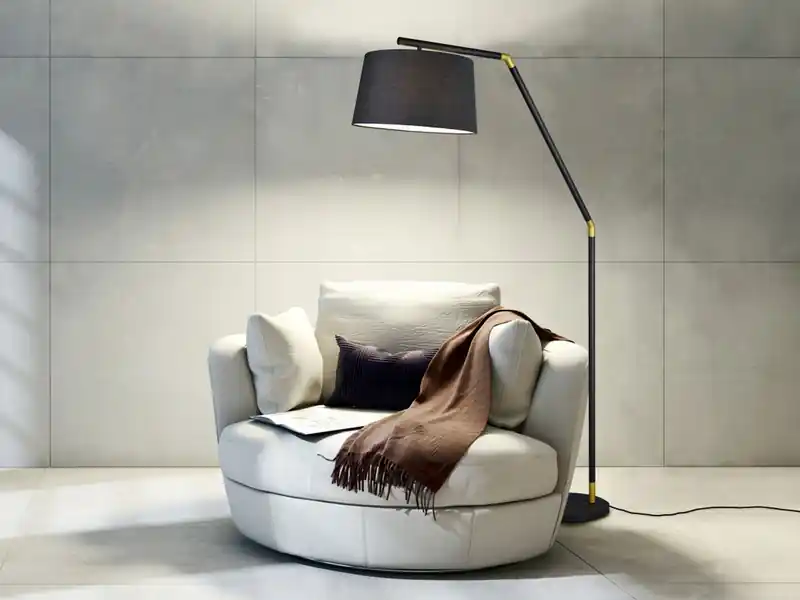 meineWunschleuchte LED Bogenleuchte Metall Schwarz Gold mit Stoffschirm Schwarz, Höhe 175cm Markenprodukt