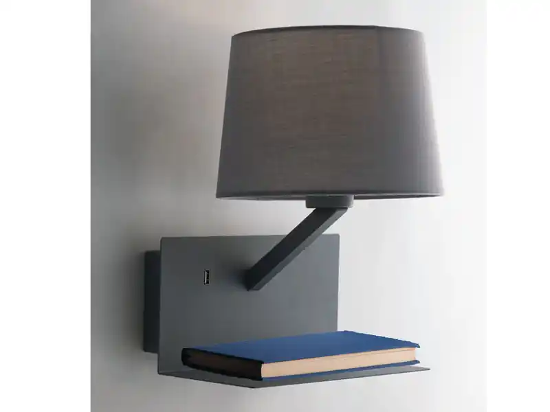 ECO-LIGHT Wandlampe CIAK Grau mit Stoff Lampenschirm, USB Lampe mit Ladefunktion & Ablage Angebot