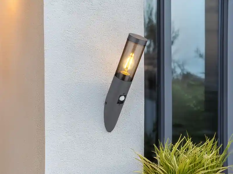 Sonderangebot meineWunschleuchte LED Außenwandleuchte Anthrazit & Rauchfarben mit Bewegungsmelder, Höhe 41cm