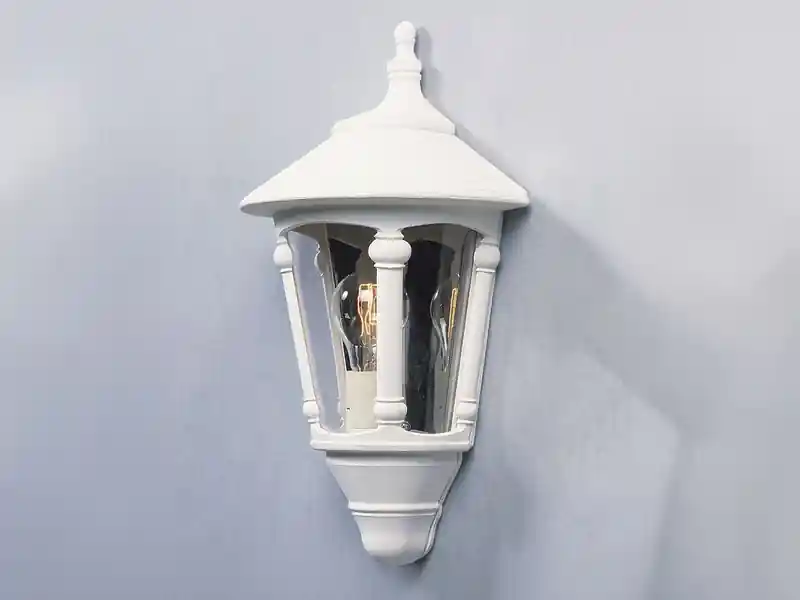 meineWunschleuchte Außenwandleuchte LED Laterne Halbschale Aluminium Weiß, Höhe 44cm Ausverkauf