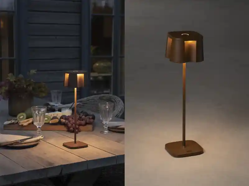Konstsmide Wiederaufladbare LED Outdoor Tischleuchte NICE dimmbar in Rostoptik, Höhe 36cm Mega-Angebot