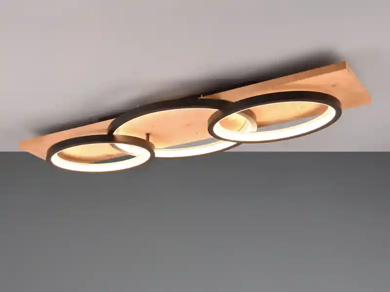 Trio Leuchten LED Deckenleuchte BARCA dimmbar Naturholz Metall Schwarz, Breite 97cm Neue Ware