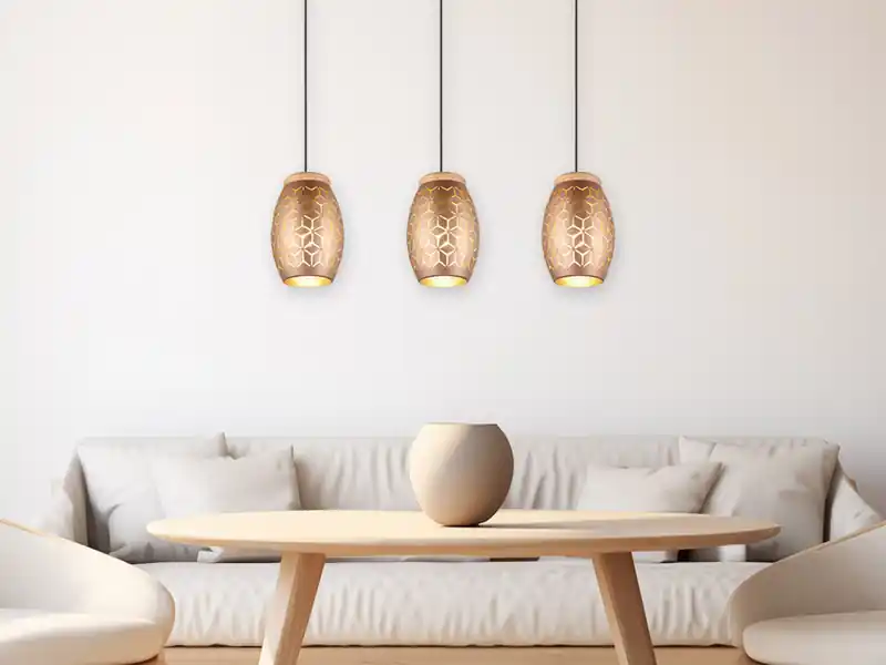 Expressversand RL LIVE YOUR LIGHT Pendelleuchte BIDAR 3-flammig in Coffee mit ausgefallenem Stanzmuster, B 71cm