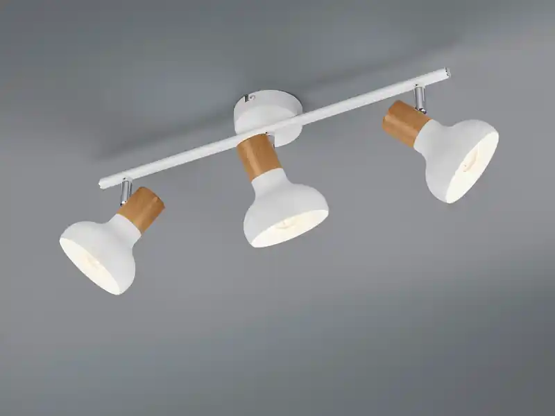 meineWunschleuchte LED Deckenstrahler aus Metall in Weiß & Holzoptik, Breite 47cm Kracherpreis