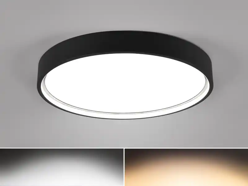 Neue Kollektion Trio Leuchten Flache LED Deckenleuchte DOHA mit 2 Lichtfarben in Schwarz, Ø 45cm