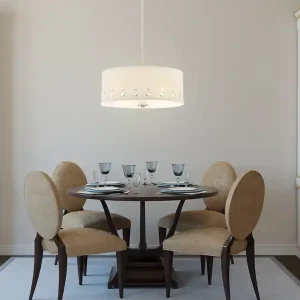 QUOIZEL Große Pendelleuchte PARK AVENUE aus Stoff, 4-stufig höhenverstellbar, Ø 46cm Sonderangebot